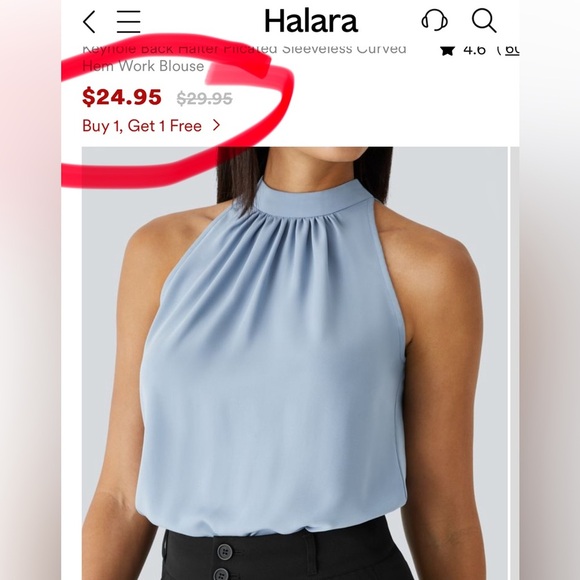 Halara Keyhole Back Halter Plicated Sleeveless Curved Hem Work Blouse/Shirt| NEW - Picture 9 of 12